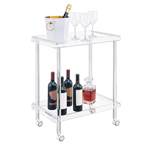 Hmyhum Acrylic Bar Cart, Rolling Serving Cart With 4 Lockable Wheels For The Home Bar, Kitchen, Living Room, Modern, 2-Tier, 23.6" L X 15" W X 30" H, Clear #TOP29