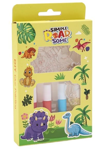 Image of YRTOYS DIY Soft Glue Painting Craft Kits, Crystal Paint Arts and Crafts Set with Crystal Pendant and Chains, Keychain Pendant Making Kit for Girls & Boys (Pack of 1) (Dinosaur)