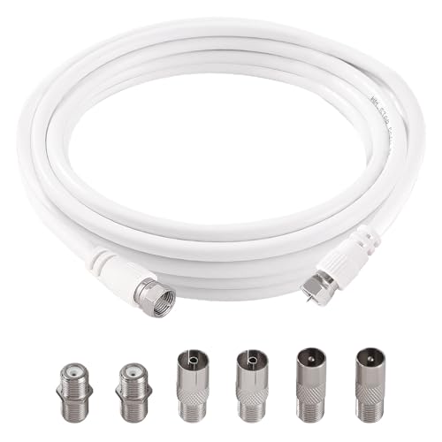 KUOQIY 2m 75 Ohm Câble Coaxial RG6, F Mâle vers F Mâle Haut Débit RG6 Câble D'antenne TV, avec 6 Pièces Coupleurs D'extension, pour décodeur, TV, Satellite, Routeur Numérique