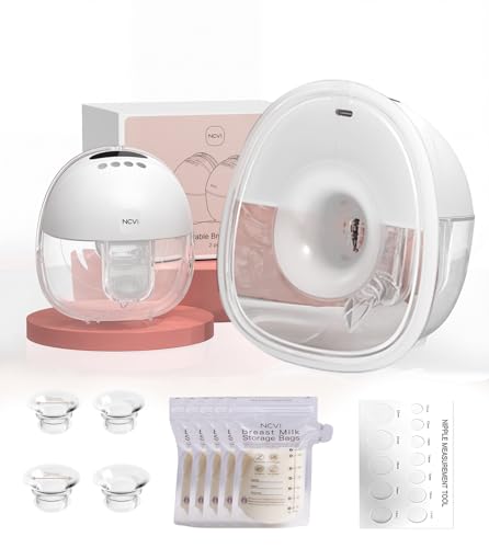 Image of NCVI Breast Pump Hands Free, Wearable Breastfeeding Pump with Strong Suction, 1400mAh Long Battery, 4 Modes & 9 Levels, Discreet Ultra-Quiet Portable Wireless Pump, 19 /21 /24mm Flange Inserts, 2 Pack