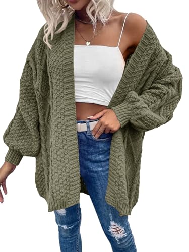 Image of Dyexces Womens Oversized Cable Knit Long Sleeve Lantern Cardigan Sweaters