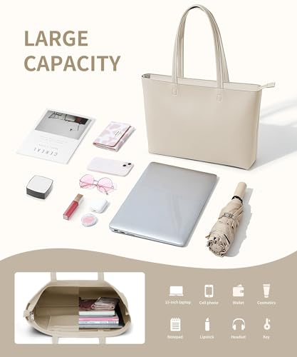 Image of KALIDI Tote Bag Zipper Shoulder Bag Faux Leather Purses Satchel for Women Casual Handbag Work Dating College