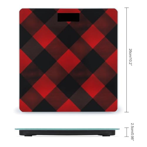 Báscula digital de baño roja y negra a cuadros miniatura 2
