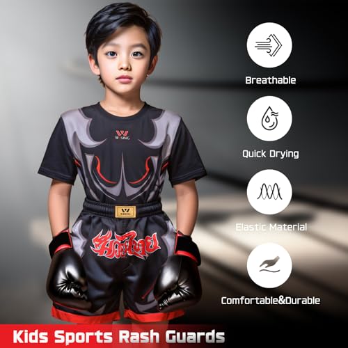 Wesing Kids Sports Rash Guard Suit for MMA No-Gi and Gi Jiu Jitsu BJJ Wear for Boys Girls4