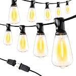 Lomotech Lumières à cordes extérieures, 100Ft Lumières à cordes Patio avec 42+2 Shatterproof ST38 Ampoules vintage Edison, étanches LED Lampes extérieures à suspension pour jardinier (blanc chaud)