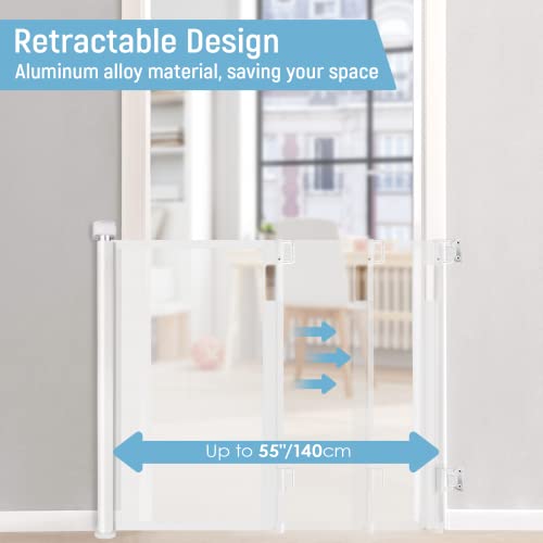 Retractable Baby Gate, Baby Gate For Stairs, Retractable Dog Gate, Baby Gate With Door 33" Tall, Extends To 55" Wide, Mesh Safety Pet Gate For Staircases, Indoors, Outdoors And Hallways, White #TOP1