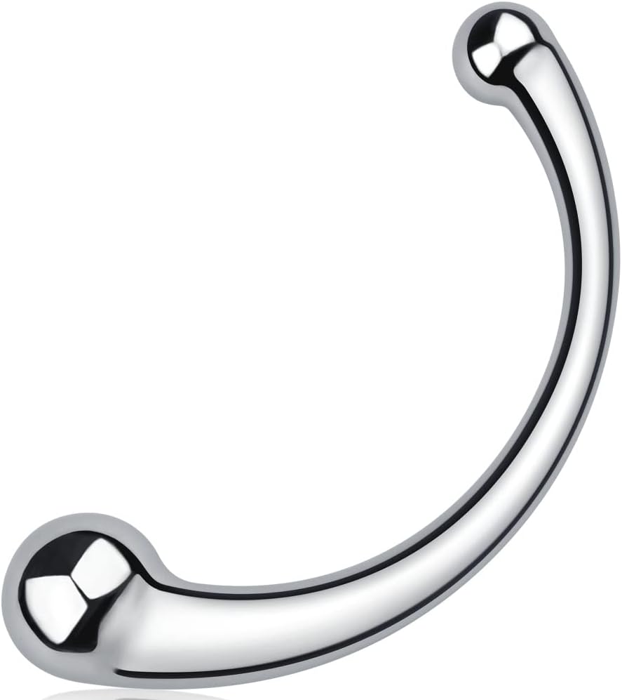 FST 7.8inch Stainless Steel Wand Double-Ended Dildo Anal Plug Sex Toy with Different Size Curved Ends for Men Women Couples G-spot Stimulation Prostate Massager