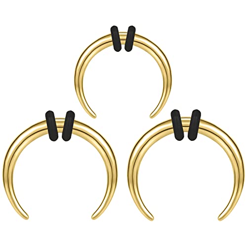 BodyAce C Shape Septum Pincher Tapers, 14G 16G Buffalo Ear Taper Kit Stretching Expanded Nose Rings, Horseshoes Black Gold Septum Rings with O-Rings