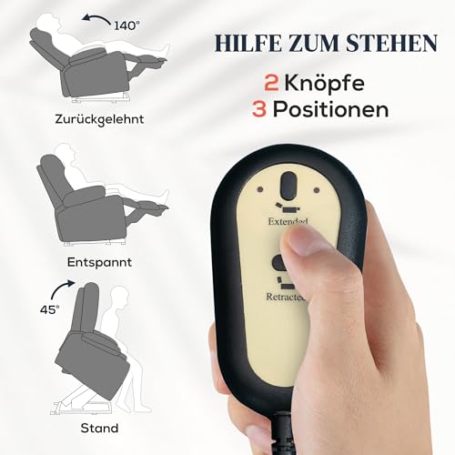 HOMCOM Fernsehsessel mit Aufstehhilfe Elektrisch, Relaxsessel mit Liegefunktion, TV-Sessel mit Fernbedienung, Seitentasche, Taschenfeder und Leinenoptik für Wohnzimmer, bis 150kg, Grau – Bild 5