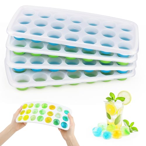 4 Pack Silikon Eiswürfelform mit Deckel, Silikon Eiswürfelschale Auslaufsichere Silikons-Eiswürfelform, Tapelbar BPA Fre...