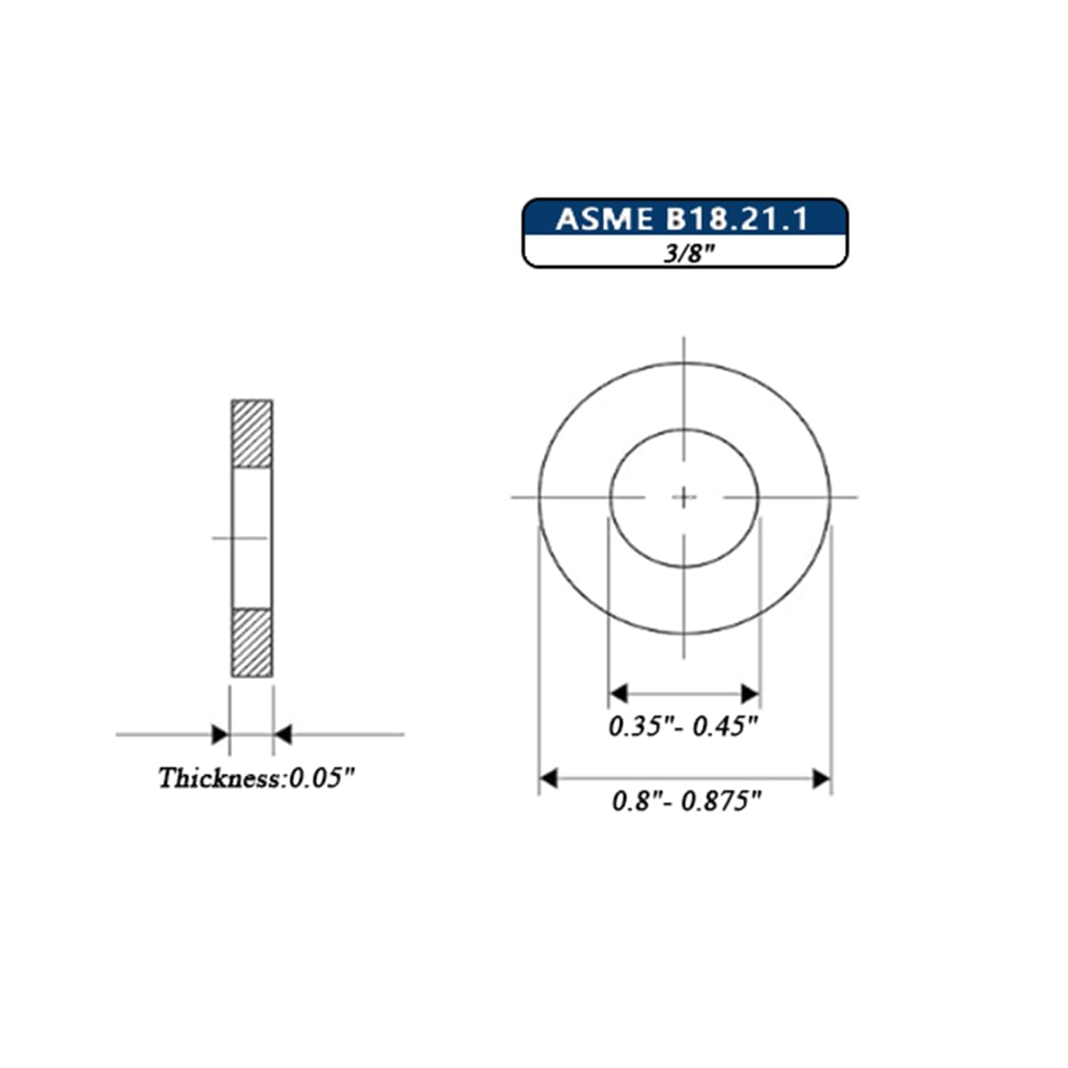 3/8" Flat Washer,Stainless Steel 304(18-8) Washer,7/8" Outer Diameter,0.055" Thick,100Pack by DYFOL