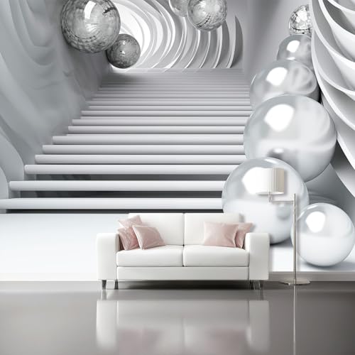 Carta Da Parati Effetto 3D 350 X 256 Cm Spazio Astrattofotomurali In Tnt Murale Alla Moda Decorazione Da Muro Xxl Grigio Scala Sfera Di Metallo Per Salotto Camera Da Letto Ufficio