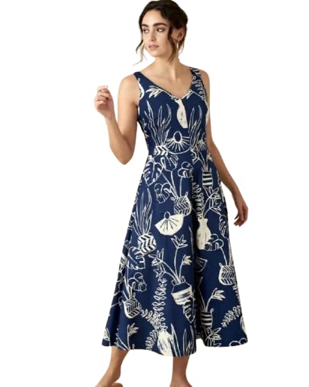 Women's Navy Blue Printed Sleeveless Midi Dress-image-33