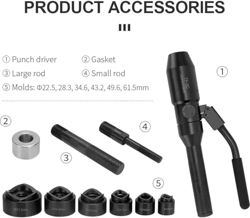 Portable Hydraulic Knockout Punch Kit - Manual Hole Cutter Set for Electric Conduit, Includes 6 Dies for Drilling Holes in Metal Sheets & Distribution Boxes