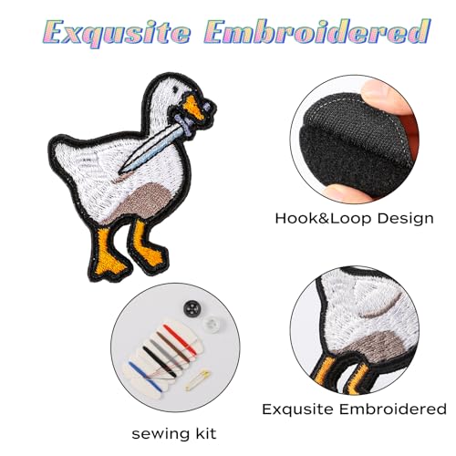 COMNICO 4 Pcs Patches Funny Cute Duck Bite Knife Patch Patch Embroidered Appliques Loop and Hook Patches Set for Backpacks Jackets Jeans - Image 3