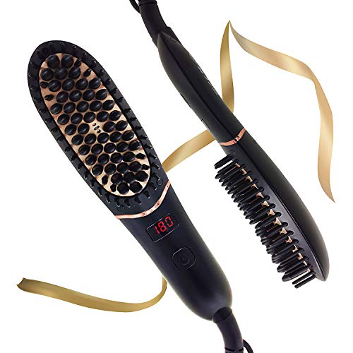 Negative Ionic Hair Straightener Brush,Fast Ceramic Heating Straightening Mini Size Brush,Anti-scald Hot Comb,Black