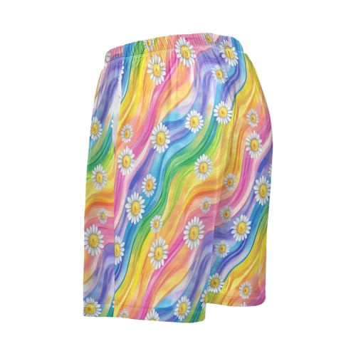 ALAZA Tie Dye Daisy Flowers Rainbow Color Men's Pajama Shorts with Pockets3