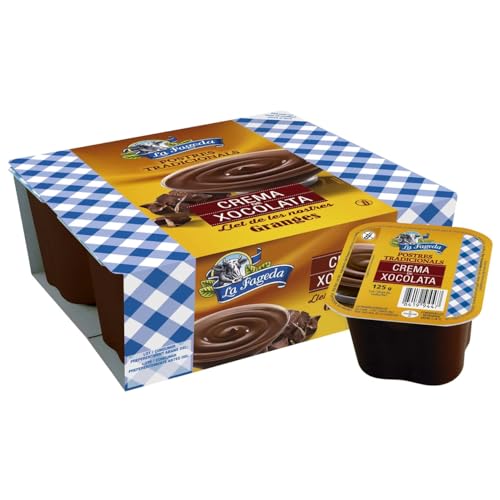 (4 Pack de 4x125g) LA FAGEDA Postres Tradicionales: Crema de Chocolate y Crema de Vainilla Sin Gluten con Leche de Granja – Delicioso y Natural (CHOCOLATE)