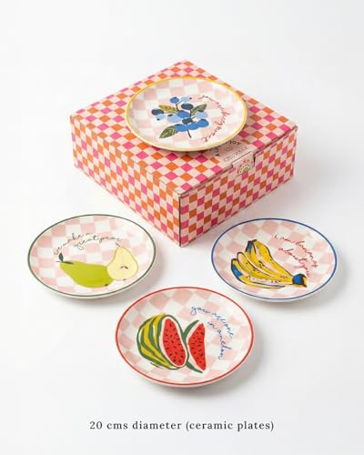 Image of Chumbak Ceramic Dessert Plate Set of 4 | Fruit Design Plates for Serving Cakes, Snacks & Desserts | Cute Birthday & Housewarming Gift for Her | Dining & Tableware