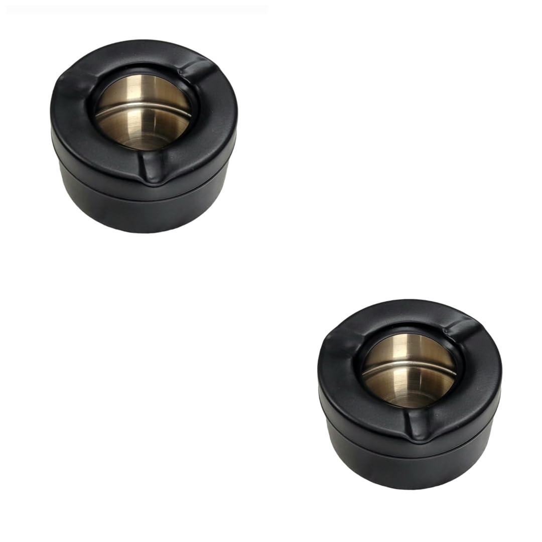 Stainless steel Ash Tray For Cigarette, Cigar Smoking For Home, Car, Balcony, Crystal Clear Big Size Square Ash Tray Box, Set of (2) Black-image-25
