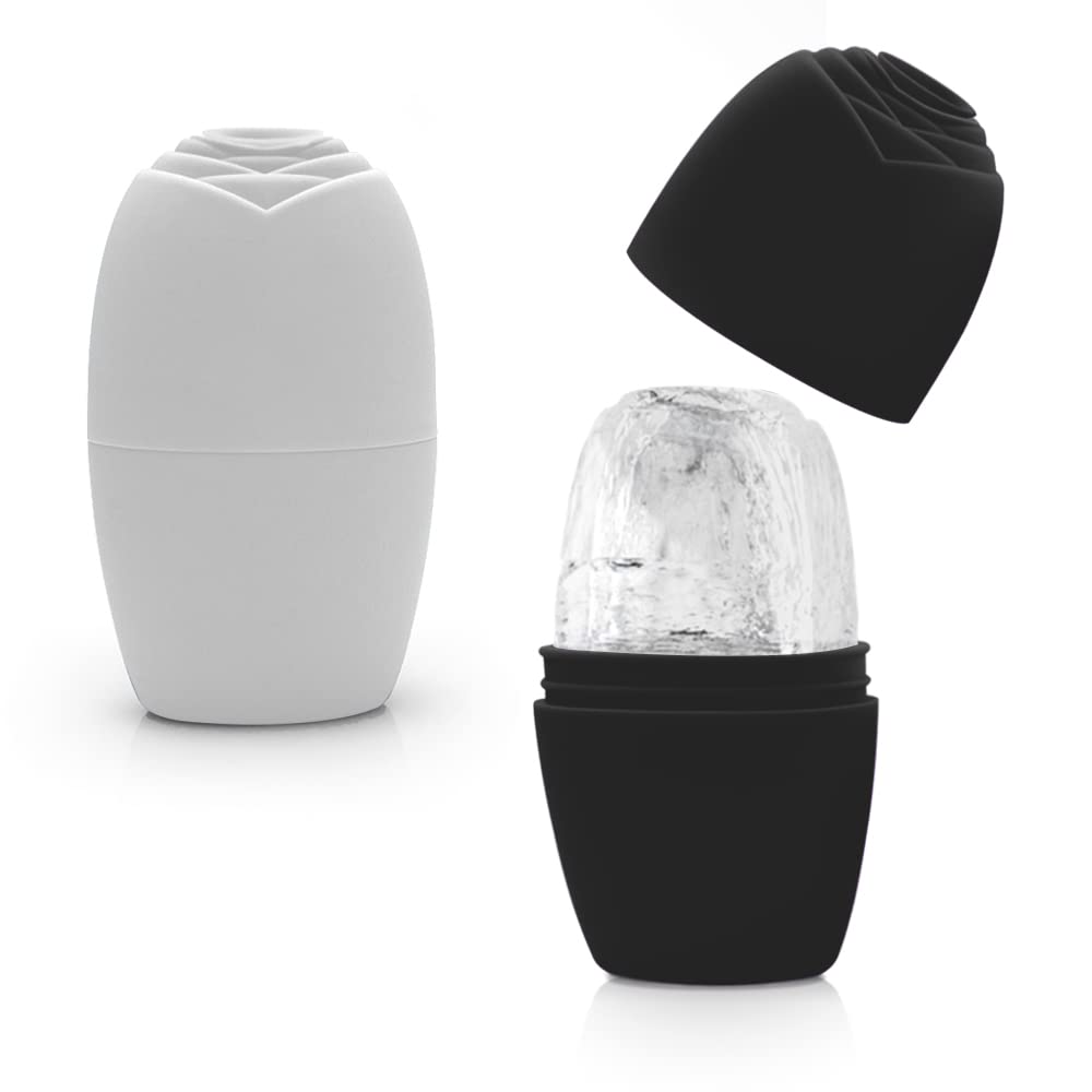2Pcs Rodillo De Hielo Facial, Ice Roller Facial, Bola de Masaje Facial de Silicona, Rodillo Facial De Hielo Para La Hinchazón De Los Ojos (Black, White)