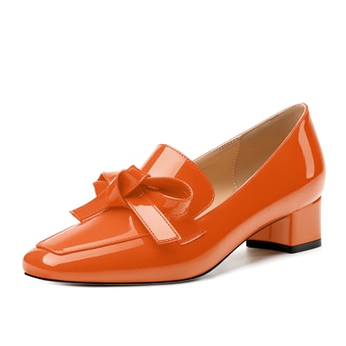 Image of Womens Loafer with Heel, Comfortable Chunky Heels for Women, Loafers Shoes with Bowknot Womens Bunion Dress Shoes