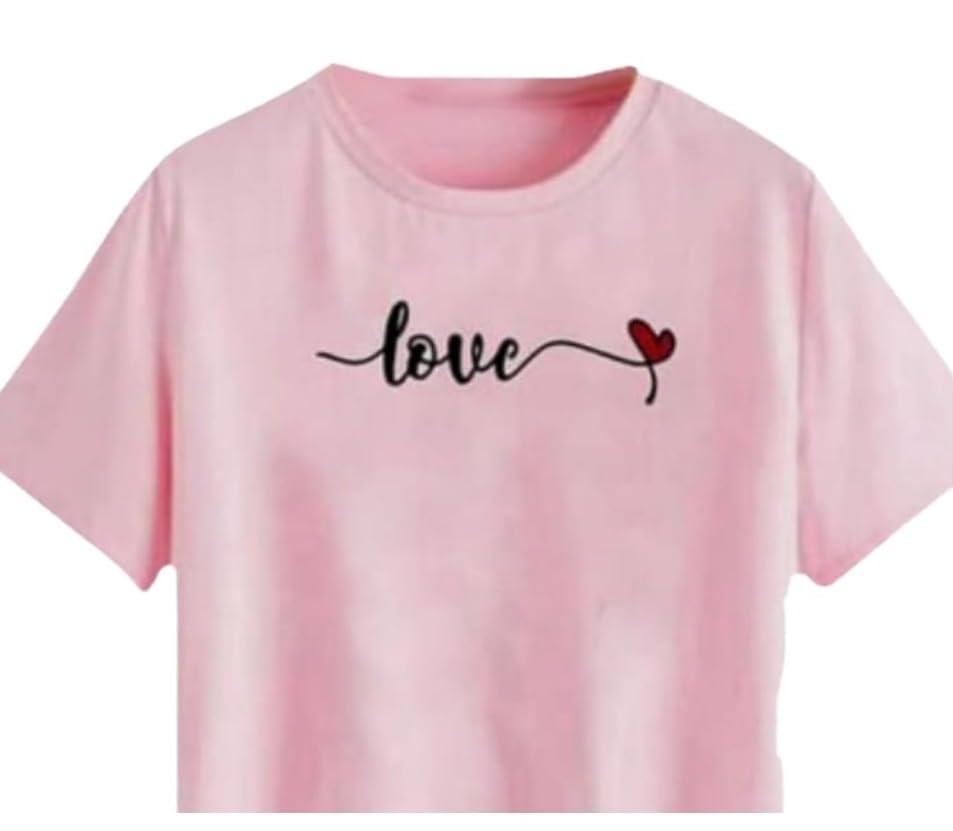 Womens Cotton Blend Love Printed T-Shirt Stylish Half Sleeve Casual Top for Daily Use College & Outings Comfortable & Trendy Tee for Women-picture-46