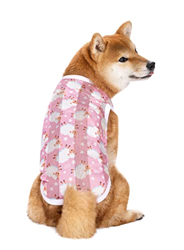 Image of HDKUW Pet Clothes,Dog Summer T-Shirt Cool Breathable Sunscreen Dog Vest Clothes Outfit Costume for Medium Large Dogs Pink Sheep XS