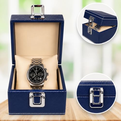 Image of ZAFCO Watch Box Organizer for Men and Women Single Slot Premium Luxury PU Leather Watch Display Case Portable for Travelling Gift Bracelet Jewellery Box 1 Unit (Blue 1 Slot)