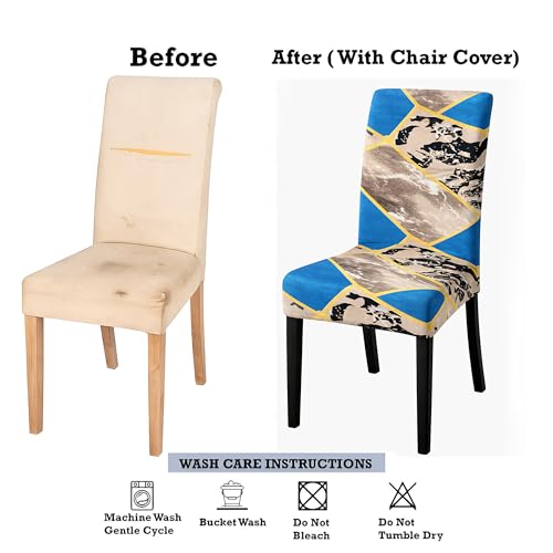 Image of Dining Chair Covers Set of 2, Stretchable Removable Washable Anti-Slip Universal Fit Printed Polyester Spandex Slipcovers (Blue Marble)