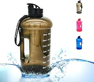 Keephaha 2.2 Litre Sports Water Bottle - with Motivational Time Marking, Half Gallon Water Jug with Measurements, BPA Free Leakproof Ergonomic Handle Ideal for Outdoor Fitness Camping Yoga(black)