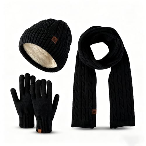 UNNESTAR - FLeece Scarf Hat Glove Sets- Winter Ski Beanie Knit Scarves for Women Men in Cold Weather