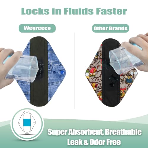 Image of wegreeco Charcoal Reusable Menstrual Pads - Reusable Sanitary Pads | Reusable Panty Liners | Soft Cloth Menstrual Pad- 6 Pack with 1 Cloth Mini Wet Bag (Classic Jeans, Large)