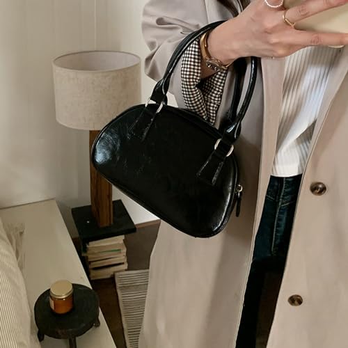 Womens Shoulder Bag PU Leather Handbags Korean Bowling Bag Fashion Crossbody Bag Shopping Bag for Daily4