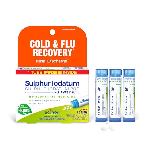 Boiron Sulphur Iodatum 30C Homeopathic Medicine for Cold & Flu Recovery Nasal Discharge - 3 Count (240 Pellets)