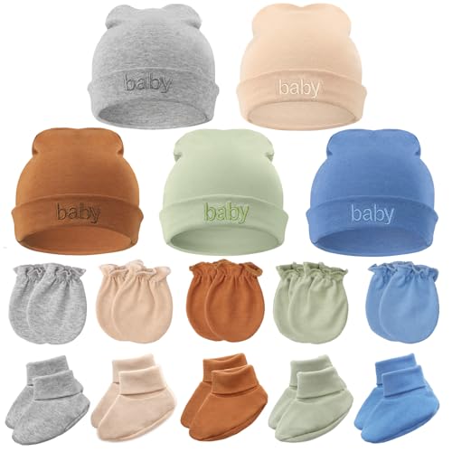 Image of BQUBO Newborn Baby Hat Mittens Socks Set Infant Cotton Beanie Gloves Thick Warm Socks for 0-6 Months Boys Girls