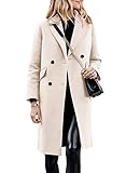 Material: 100 % Baumwolle. FSHAOES Langer Wollmantel für Damen, Reverskragen, einfarbig, Knopfleiste, vorne offen, lässig, lange Jacke, Oberbekleidung, Beige