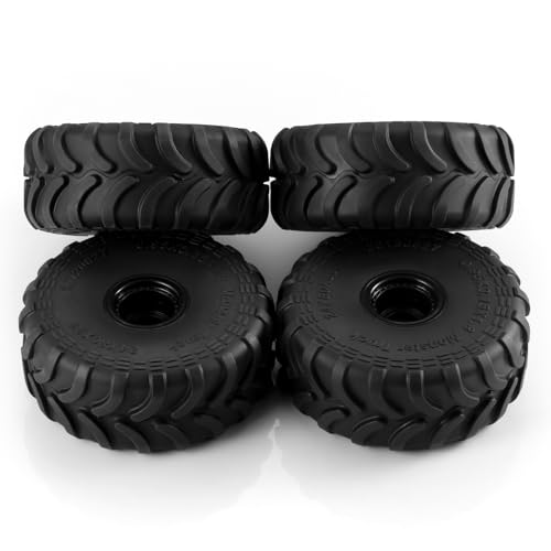 JGGZONE RC Monster Truck Wheel Rim Tires Set 4Pcs 80 * 33mm Large Sticky Crawler Tires with Wheels for 1/24 RC Car Axial SCX24 AX24 FCX24 1/18 Scale TRX4M Upgrades Upgrade Wheels
