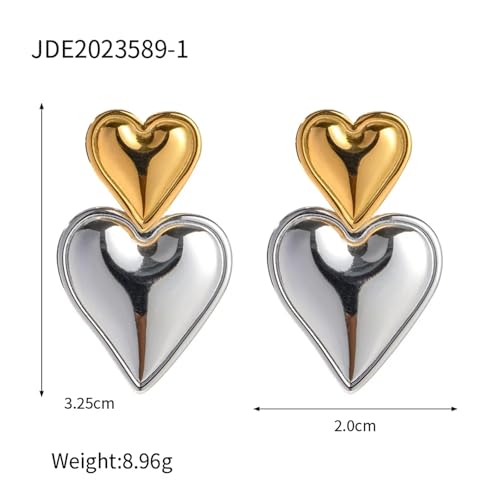 Ensemble collier et boucles d'oreilles cœur en acier inoxydable doré
