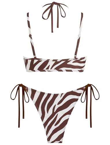 Image of ZAFUL Women's Polka Dot Bikini Set Double Layer Halter Swimsuit Colorblock Side Tie 2 Piece Bathing Suit