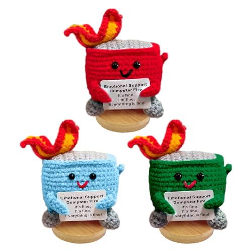 Image of Emotional Support Dumpster Fire - Positive Crochet Birthday Gifts for Women Men, Handmade Knitted Retirement Farewell Going Away Gifts for Friend Coworkers Chaos Coordinator Office Administrative Boss