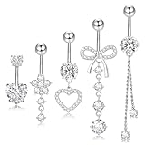 5Pcs 14G Belly Button Ring Dangle, Dangling Belly Rings for Women, Surgical Stainless Steel CZ Cute Navel Body...