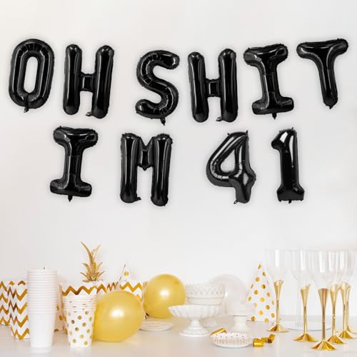 Image of Oh I'm 41! Latex Balloons 16 Inch Black Hallo Forty One Cheers to 41 Years Old Theme Decor for Man Woman Happy 41st Birthday Party Photo Studio Prop Flag Decorations Favors Supplies