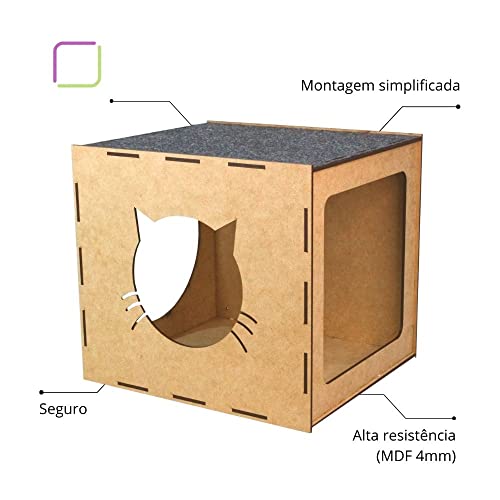 BOXFAN Nicho Gato Arranhador Carpete Mdf, Casinha de Gatos, Seguro e Resistente, Brinquedo Pet, Toca