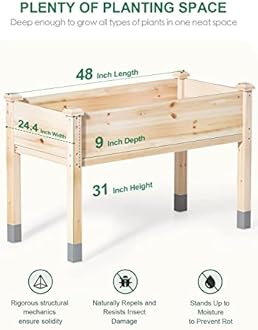 MIXC Wooden Raised Garden Bed with Legs, 48”L X 24”W, Elevated Reinforced Large Planter Box for Vegetable Flower Herb Outdoors - Beam and Column Structure - Unmatched Strength Outlast