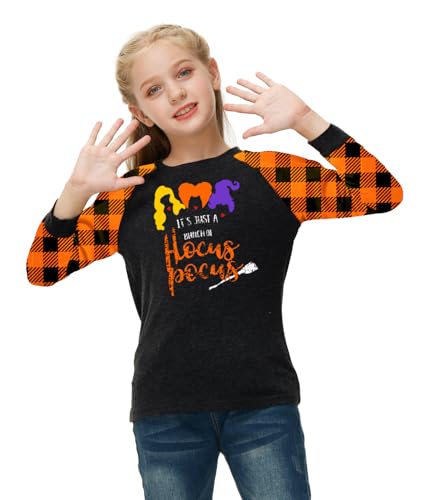 Image of Remimi Girls Thanksgiving Shirts Buffalo Plaid Raglan Tee Cute Turkey Holiday Party Long Sleeve Tshirt 5-14 Years