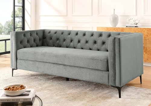 Image of Chesterfield Traditional 3 Seater Luxury Sofa Loving Sofa Button Tufted for Living Room, Guest Room, Bedroom, and Your Loving Space (Dark Grey)