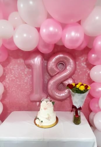 Image of 8 Balloon 40 inch Pink Number Balloons for 8 Birthday Party Decorations | Saturated Color, Large 40 in, With Straw & Hanging Hole, For Back-to-School Season, Wedding, Christmas, New Year, Anniversary
