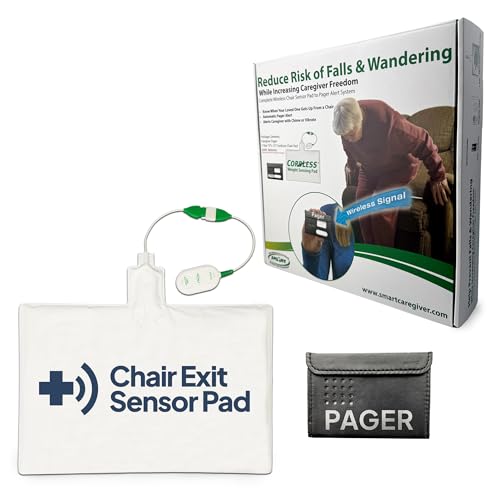 Smart Caregiver Chair Exit Alarm System with Wireless Pager and for Fall Prevention | Chair Alarm Alerts Caregiver When They Get Up from The Chair | USA-Based Company and Customer Support