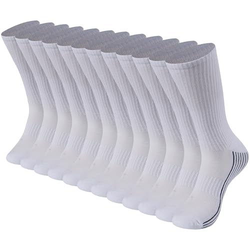 Sunew Viscose Made from Bamboo Mens,Thick Athletic Hiking Camping Trekking Crew Wicking Cushion Work No Blister Socks White 6 Pairs XL
